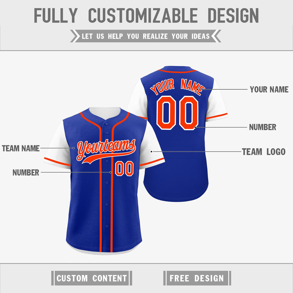 Custom Royal Blue White Orange Reversible Raglan Sleeves Baseball Jersey| KXKSHOP