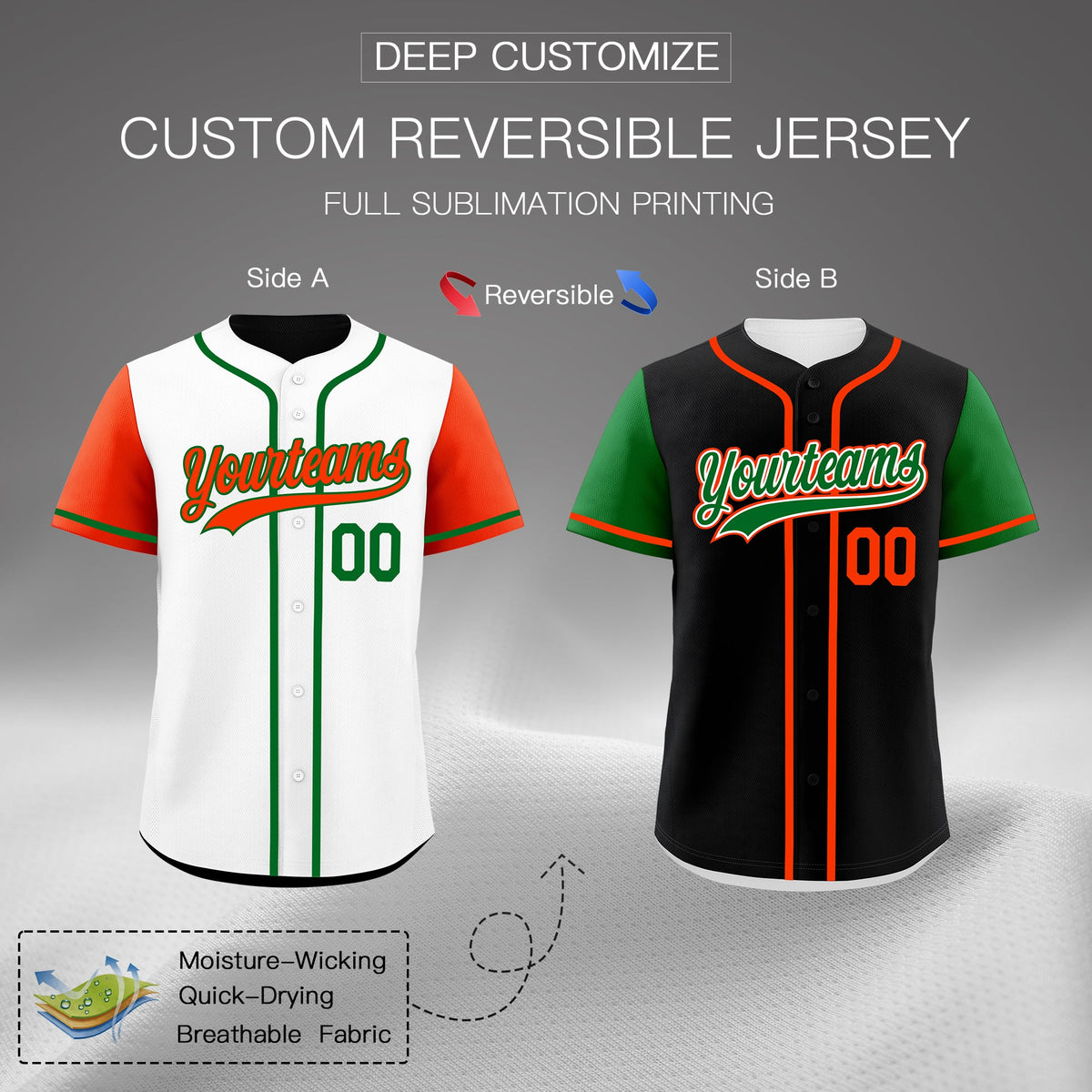 Custom White Black Kelly Green Reversible Raglan Sleeves Baseball Jersey| KXKSHOP
