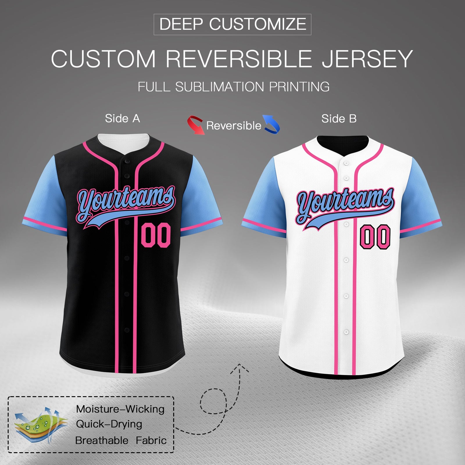 Custom Light Blue Black Yellow Reversible Raglan Sleeves Baseball Jersey| KXKSHOP