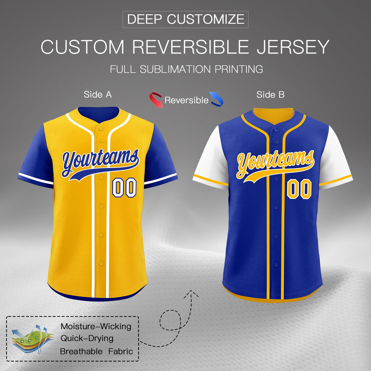 Custom Crimson Navy Yellow Reversible Raglan Sleeves Baseball Jersey| KXKSHOP