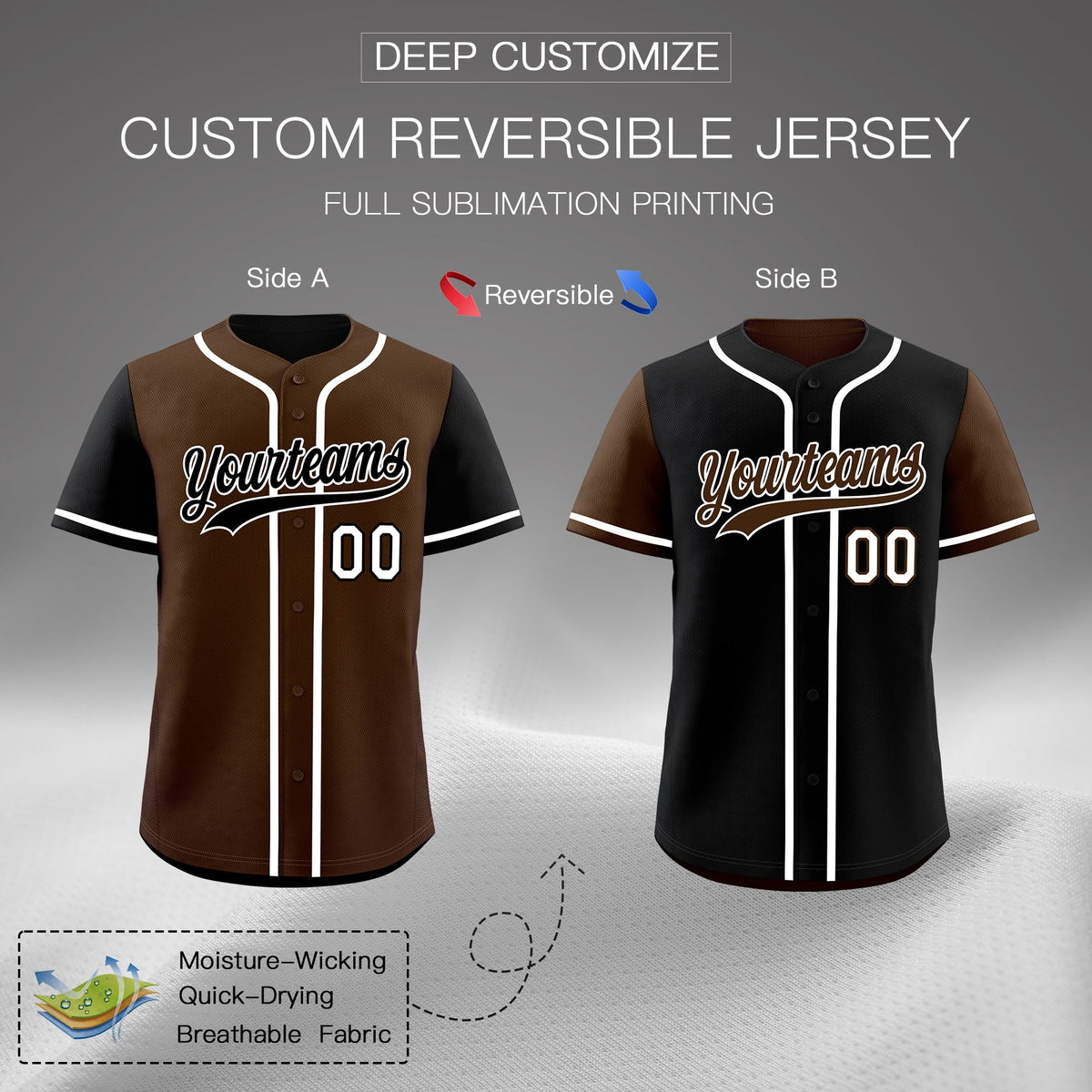 Custom Brown White Yellow Reversible Raglan Sleeves Baseball Jersey| KXKSHOP
