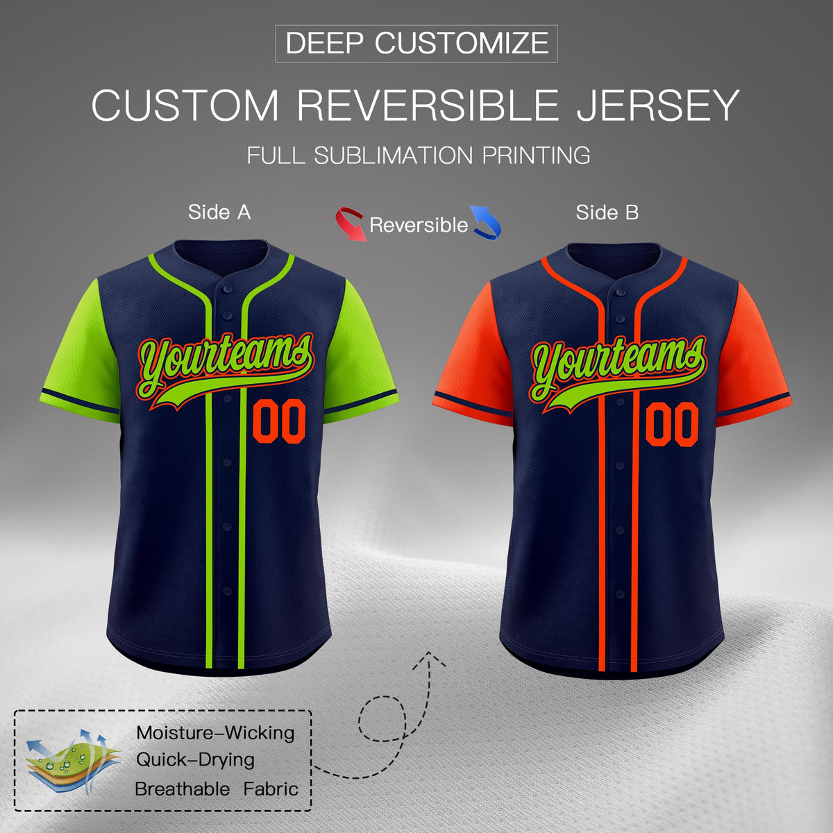 Custom Navy Red White Reversible Raglan Sleeves Baseball Jersey| KXKSHOP