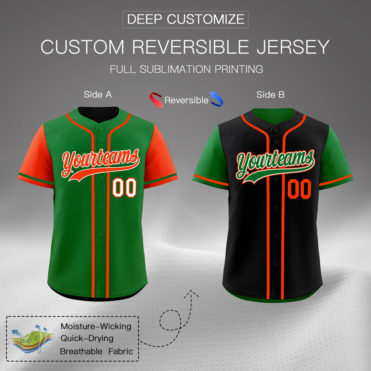 Custom Kelly Green White Reversible Raglan Sleeves Baseball Jersey| KXKSHOP