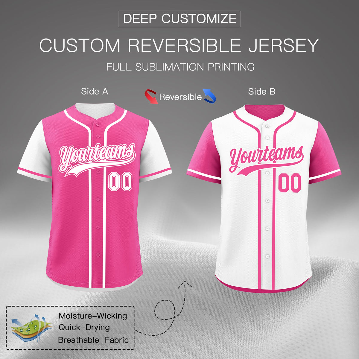 Custom Black White Pink Reversible Raglan Sleeves Baseball Jersey| KXKSHOP