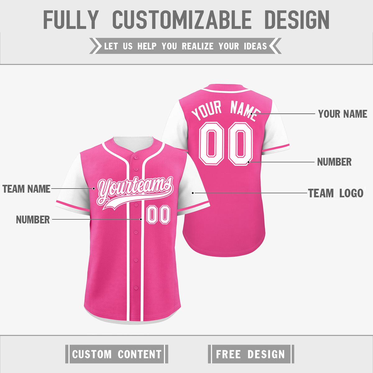 Custom Black White Pink Reversible Raglan Sleeves Baseball Jersey| KXKSHOP