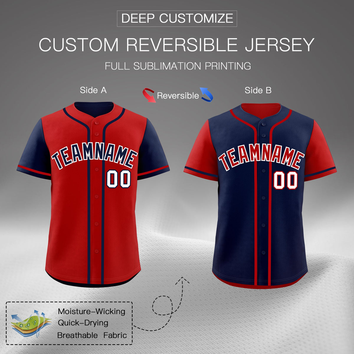 Custom Navy Red Reversible Raglan Sleeves Baseball Jersey| KXKSHOP