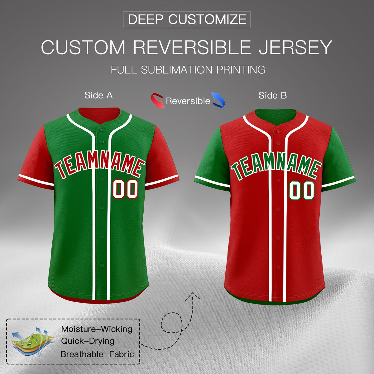 Custom Kelly Green Red Reversible Raglan Sleeves Baseball Jersey| KXKSHOP
