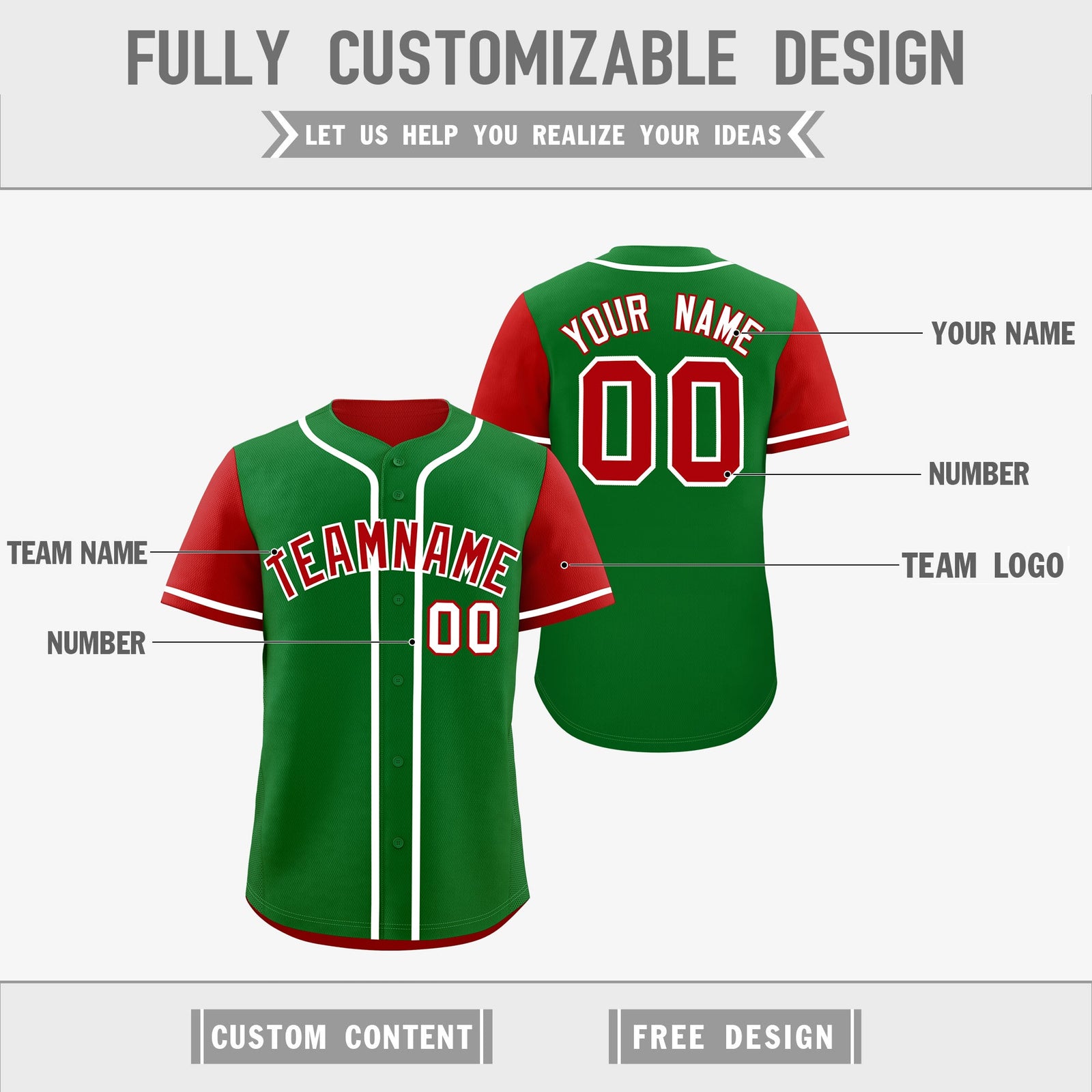 Custom Kelly Green Red Reversible Raglan Sleeves Baseball Jersey| KXKSHOP