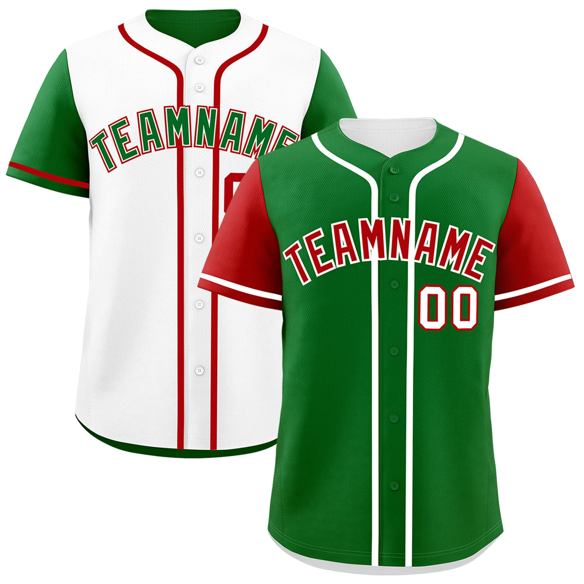 Custom Kelly Green White Red Reversible Raglan Sleeves Baseball Jersey| KXKSHOP
