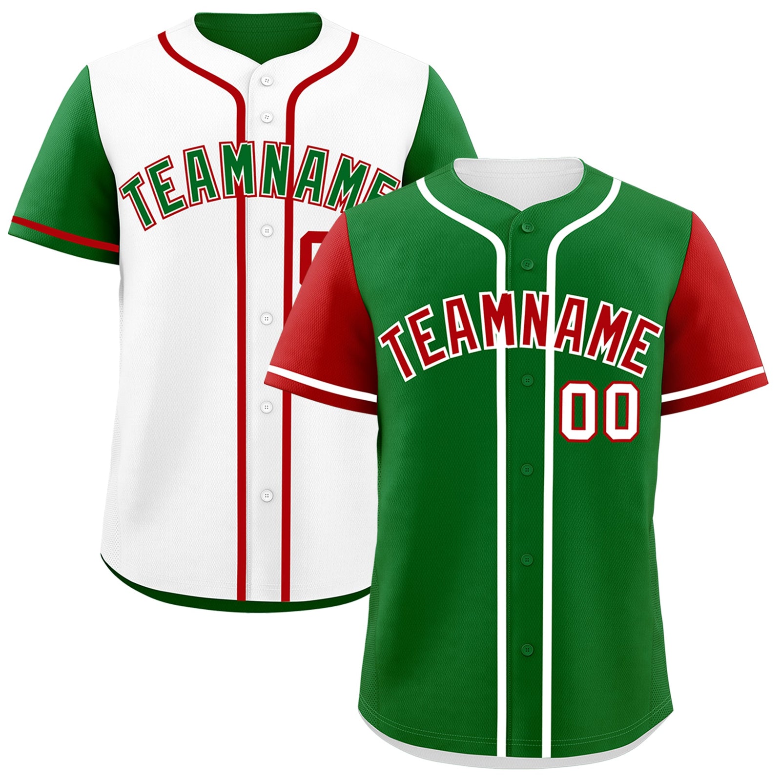 Custom Kelly Green White Red Reversible Raglan Sleeves Baseball Jersey| KXKSHOP