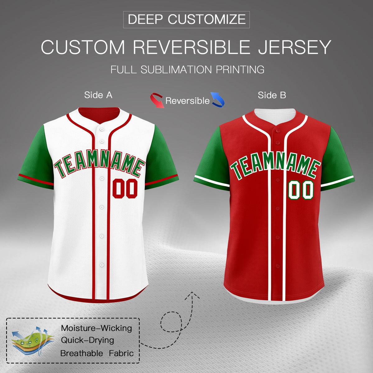 Custom White Red Reversible Raglan Sleeves Baseball Jersey| KXKSHOP