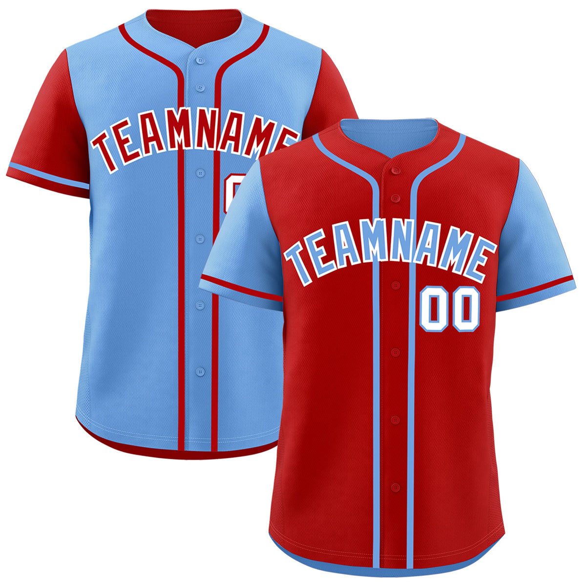 Custom Light Blue Red Reversible Raglan Sleeves Baseball Jersey| KXKSHOP