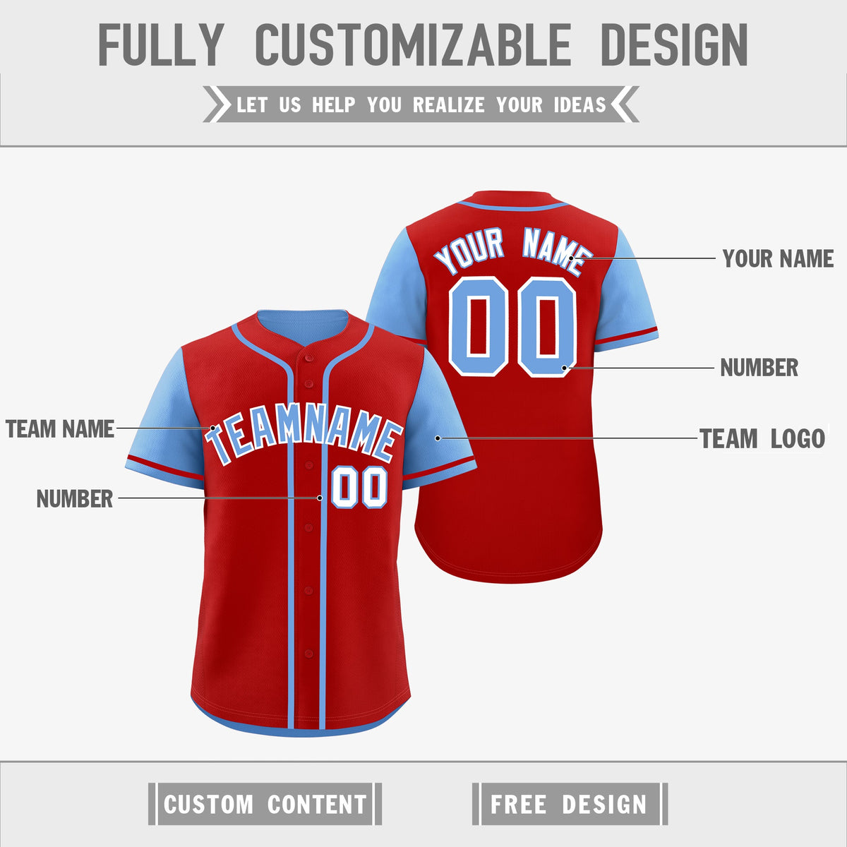 Custom Light Blue Red Reversible Raglan Sleeves Baseball Jersey| KXKSHOP