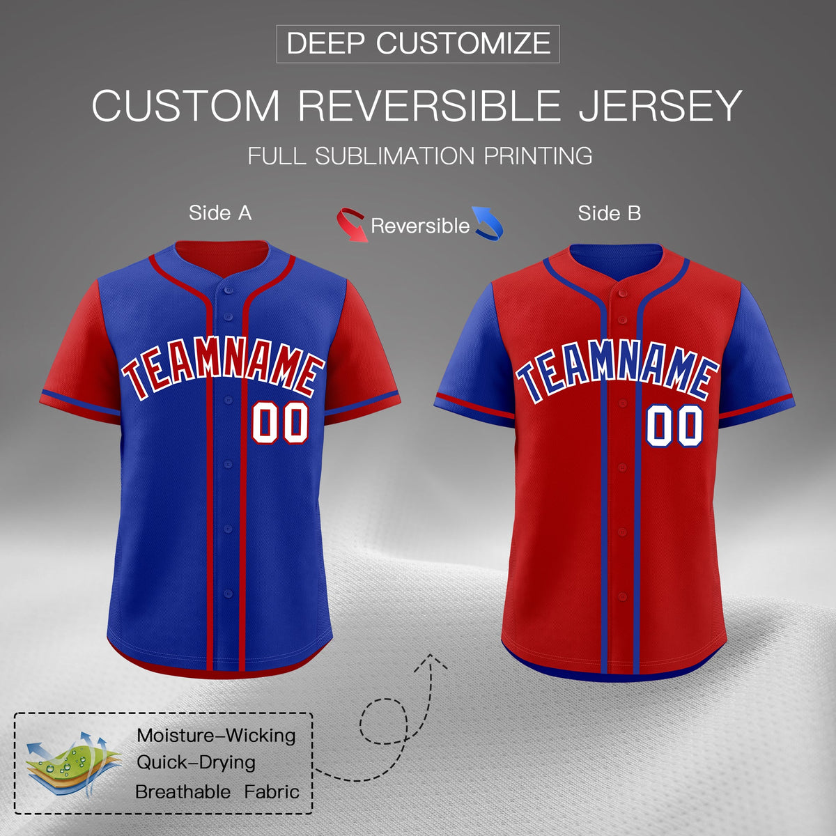 Custom Red Blue Reversible Raglan Sleeves Baseball Jersey| KXKSHOP