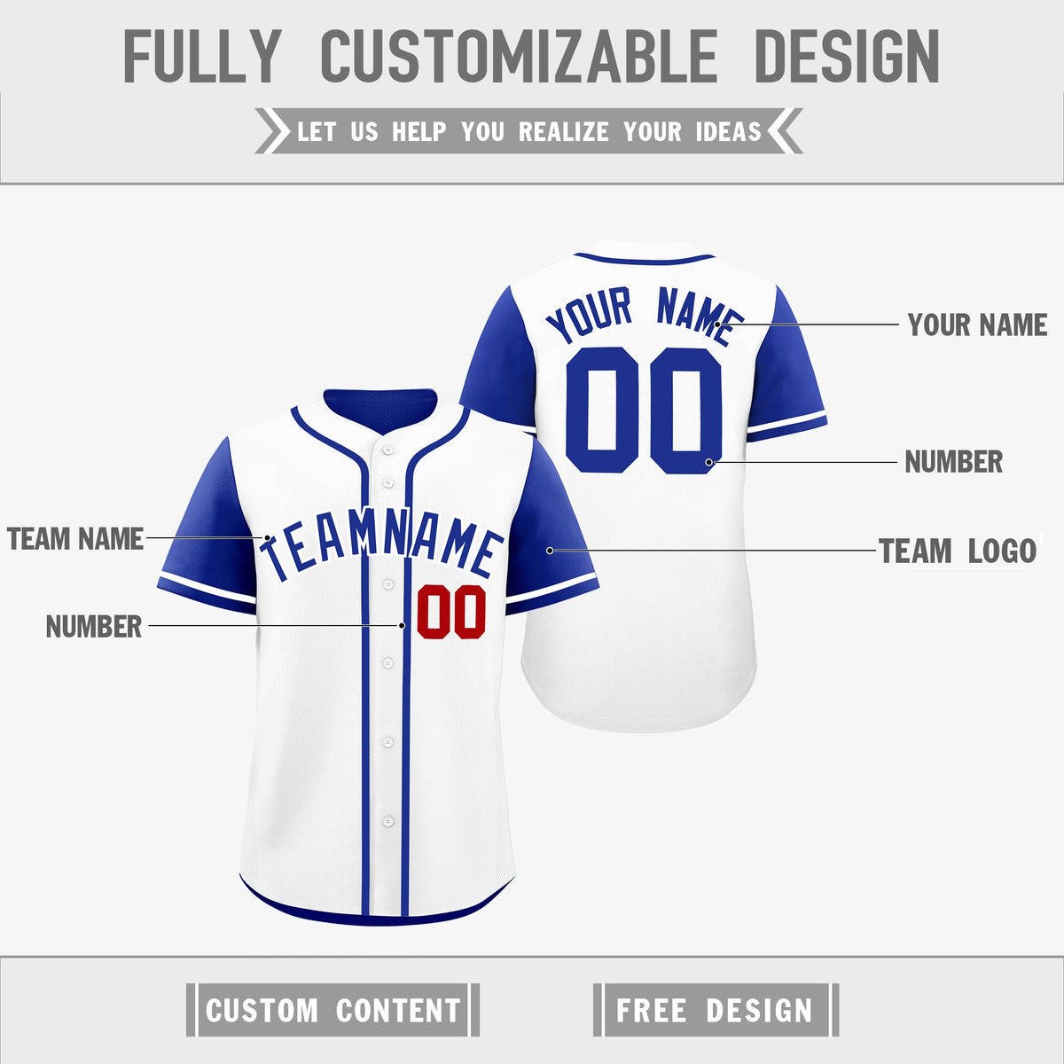 Custom Royal Blue White Reversible Raglan Sleeves Baseball Jersey| KXKSHOP