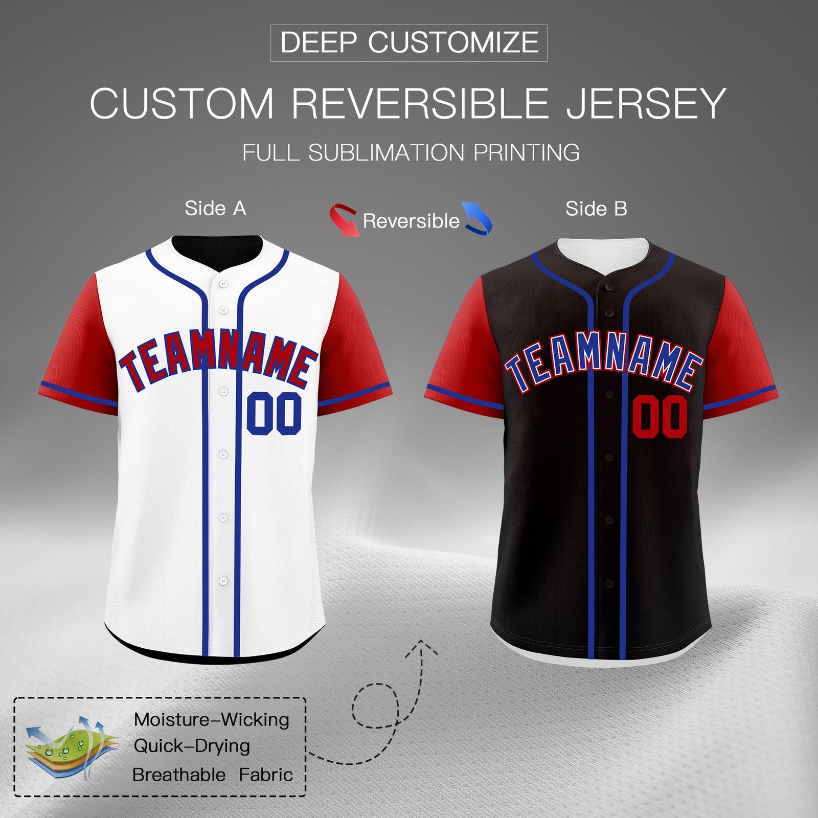 Custom White Black Royal Blue Reversible Raglan Sleeves Baseball Jersey| KXKSHOP