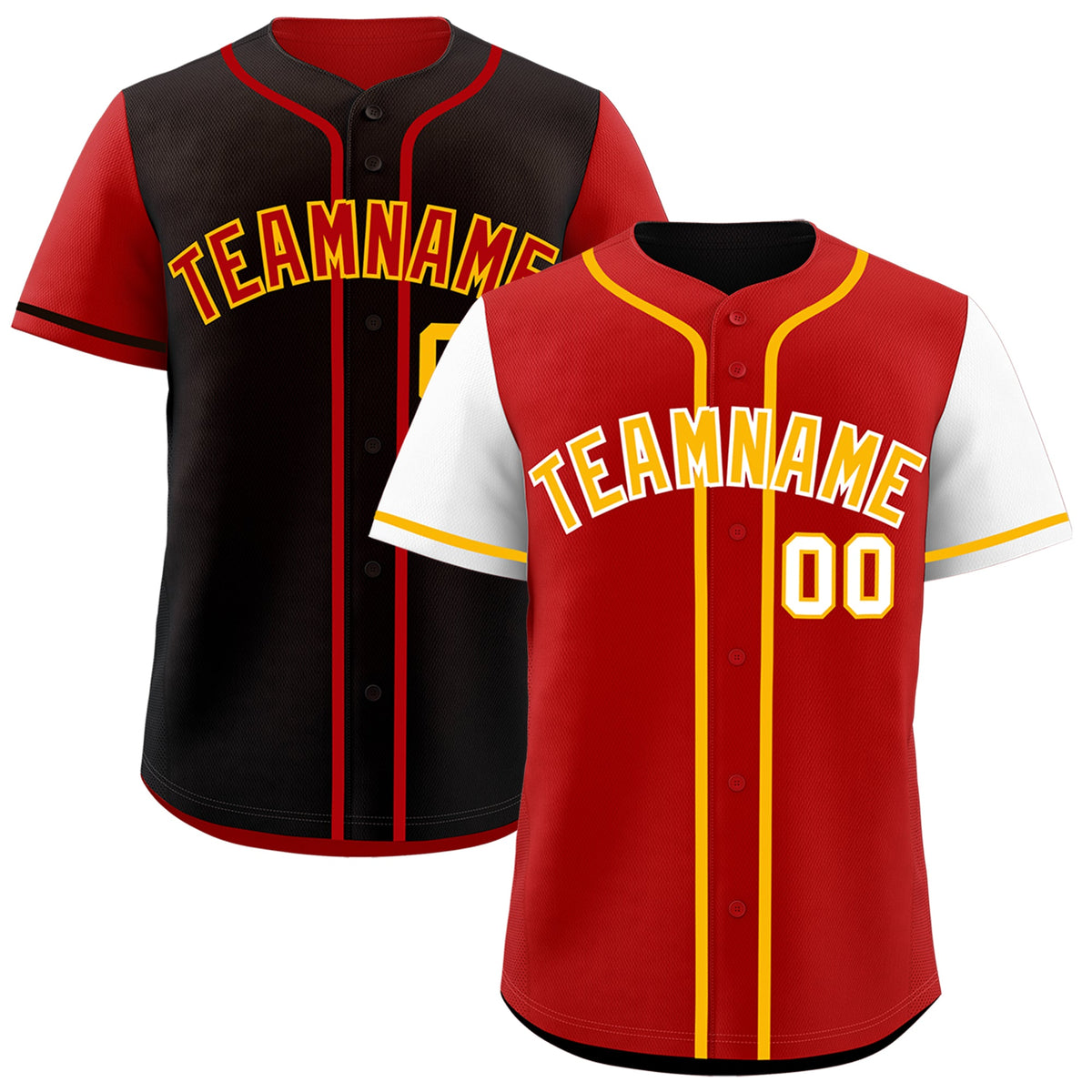Custom Red Black Yellow Reversible Raglan Sleeves Baseball Jersey| KXKSHOP