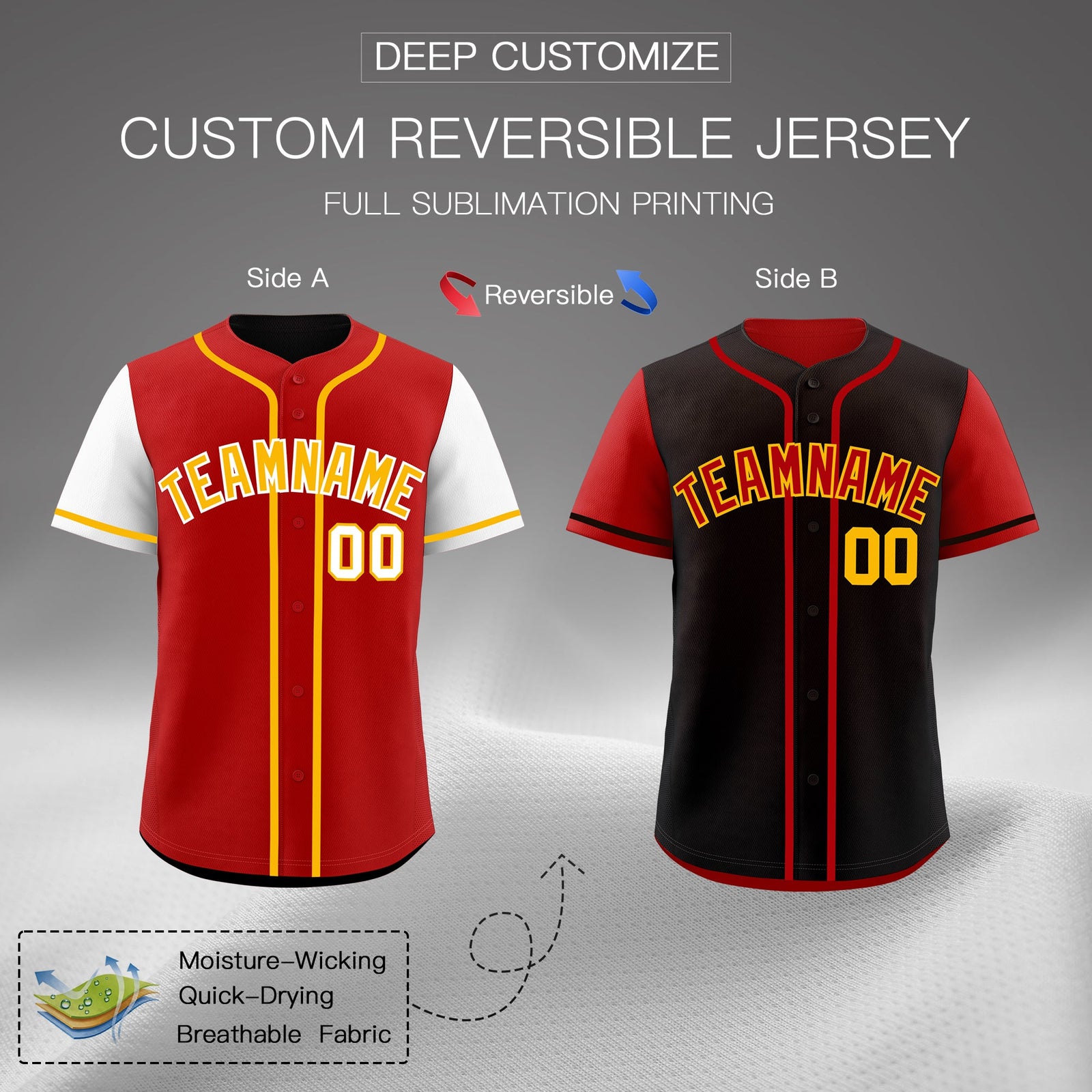 Custom Red Black Yellow Reversible Raglan Sleeves Baseball Jersey| KXKSHOP