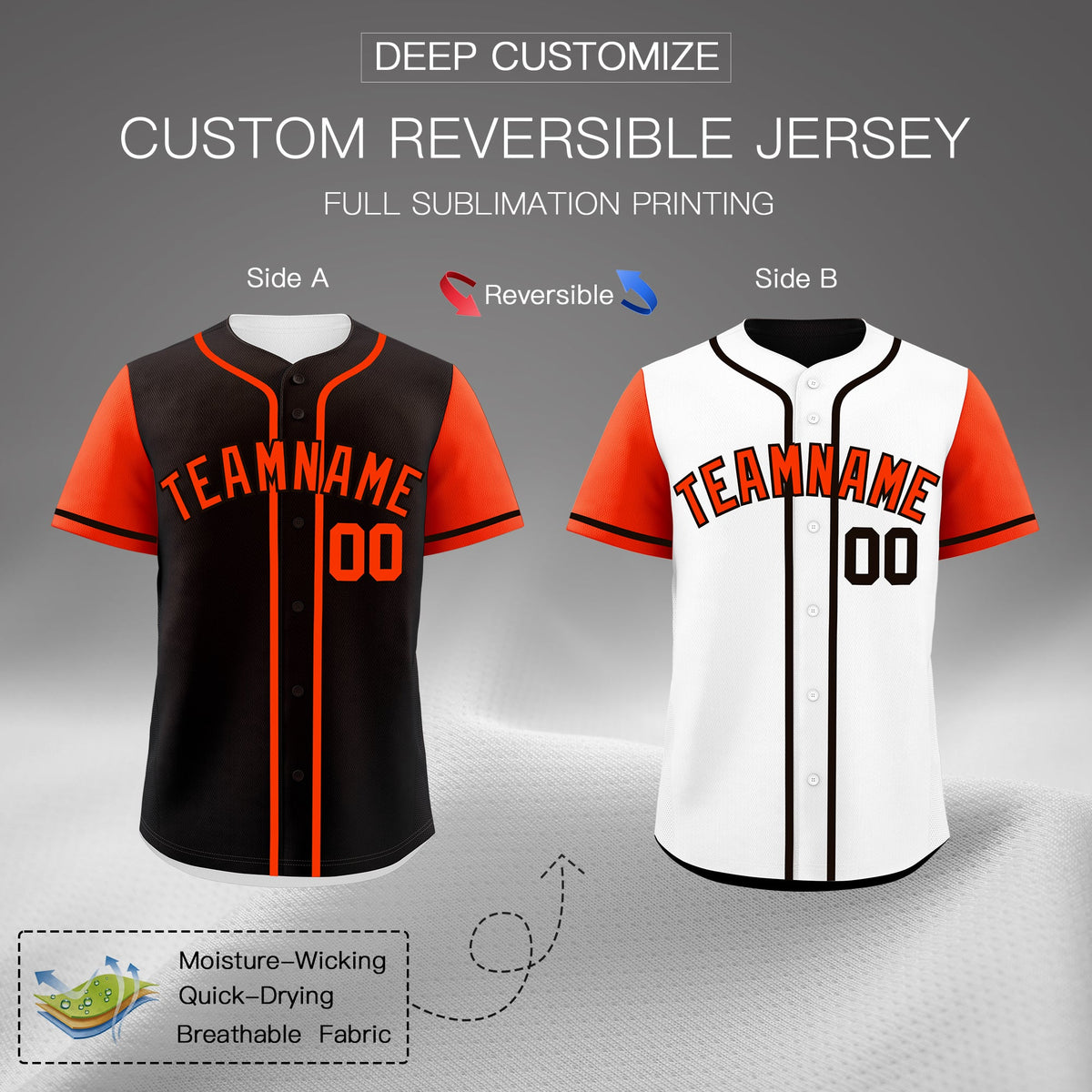 Custom Black White Orange Reversible Raglan Sleeves Baseball Jersey| KXKSHOP