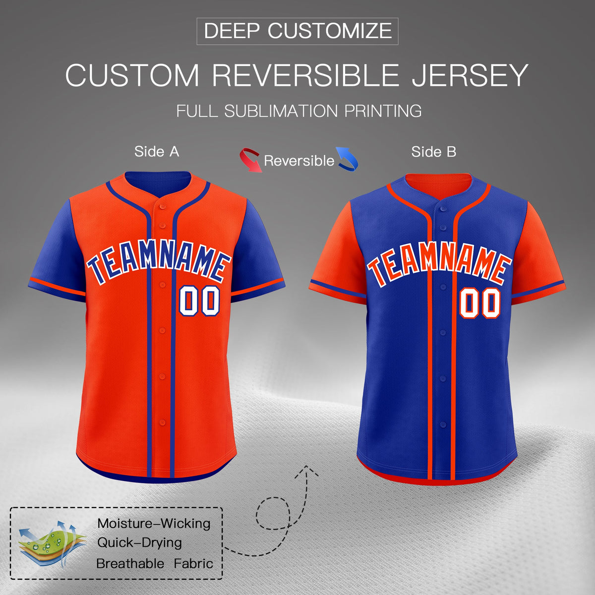 Custom Royal Blue Orange Reversible Raglan Sleeves Baseball Jersey| KXKSHOP