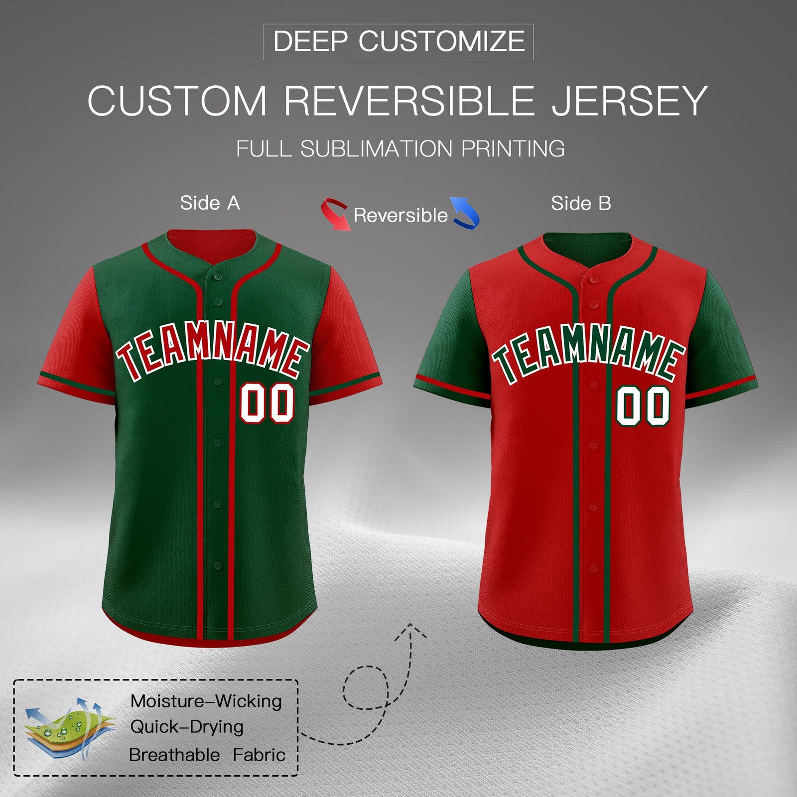 Custom Red Kelly Green Reversible Raglan Sleeves Baseball Jersey| KXKSHOP