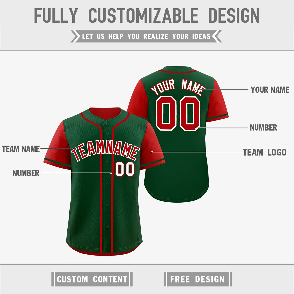 Custom Red Kelly Green Reversible Raglan Sleeves Baseball Jersey| KXKSHOP