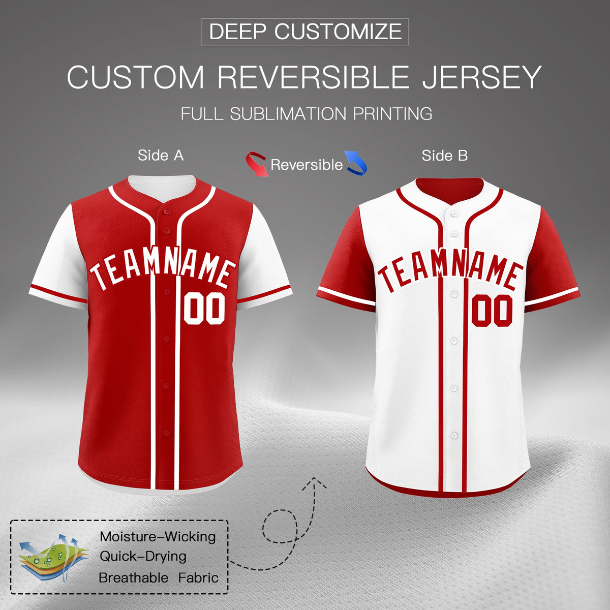 Custom White Red Reversible Raglan Sleeves Baseball Jersey| KXKSHOP