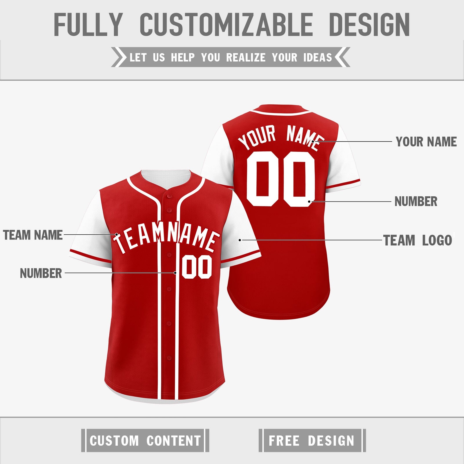 Custom White Red Reversible Raglan Sleeves Baseball Jersey| KXKSHOP