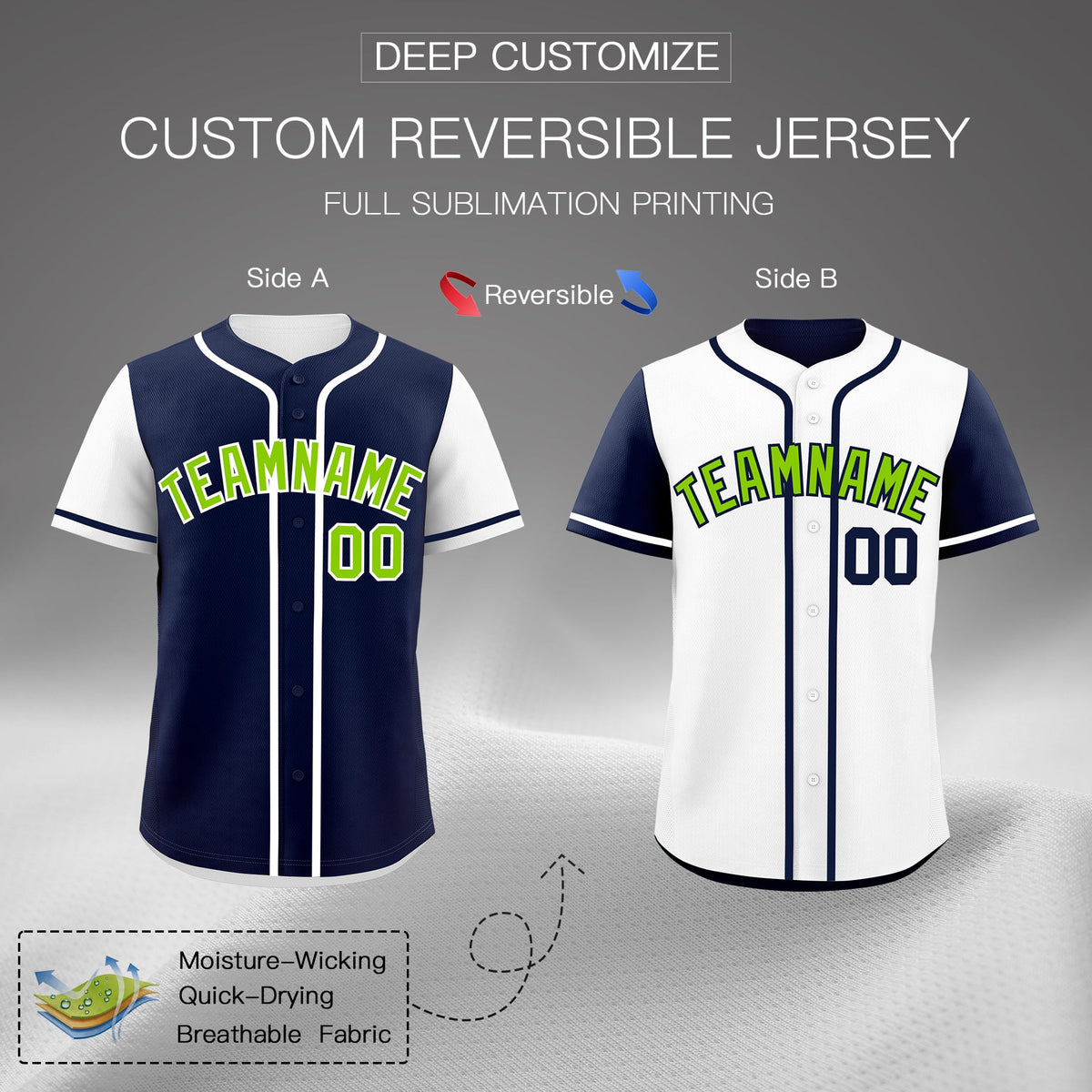 Custom White Navy Reversible Raglan Sleeves Baseball Jersey| KXKSHOP