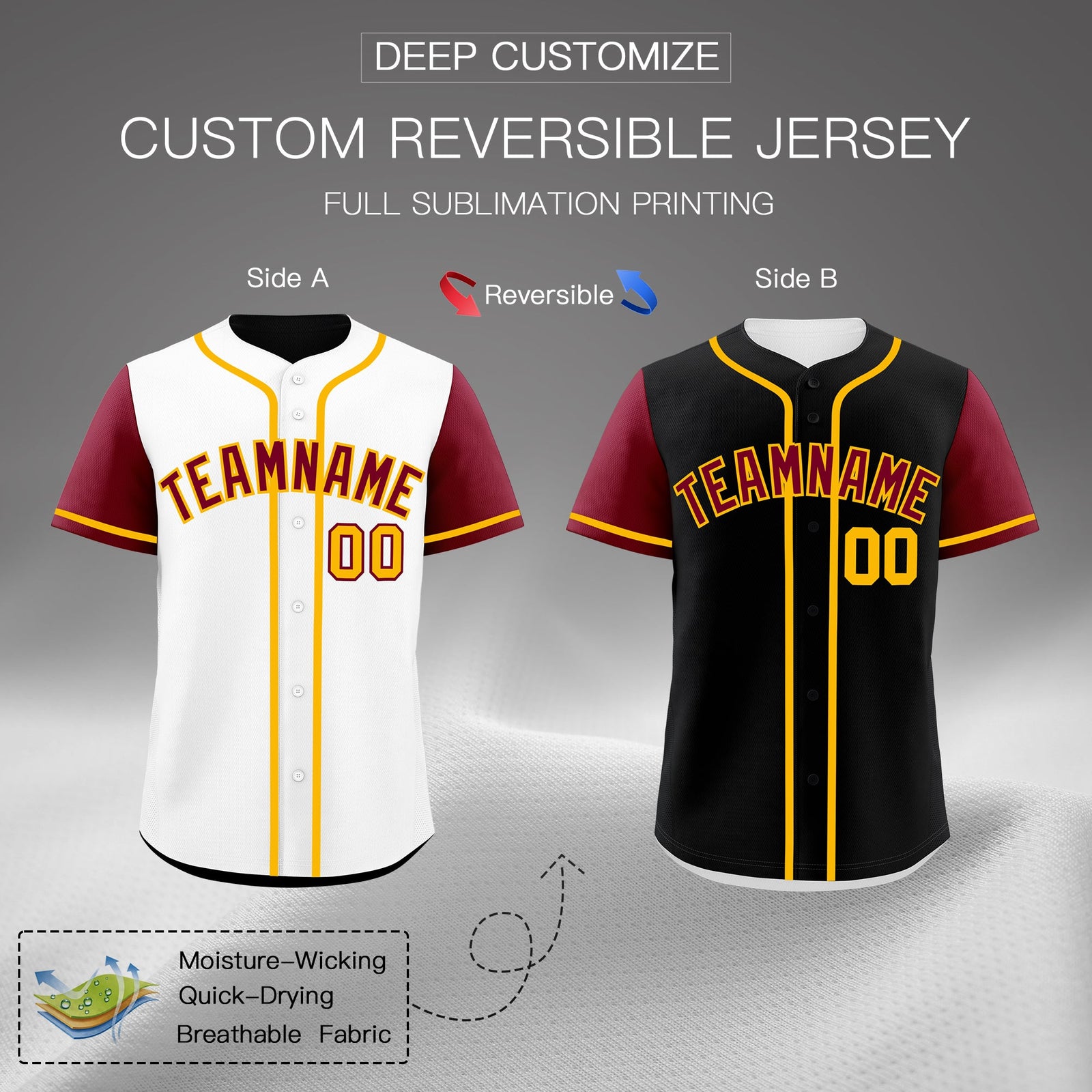 Custom White Black Yellow Reversible Raglan Sleeves Baseball Jersey| KXKSHOP
