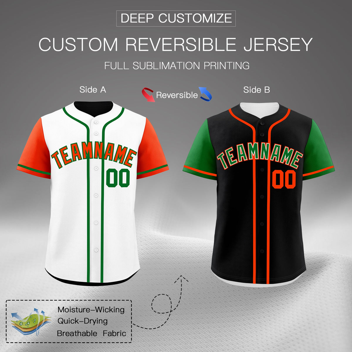 Custom White Black Kelly Green Reversible Raglan Sleeves Baseball Jersey| KXKSHOP