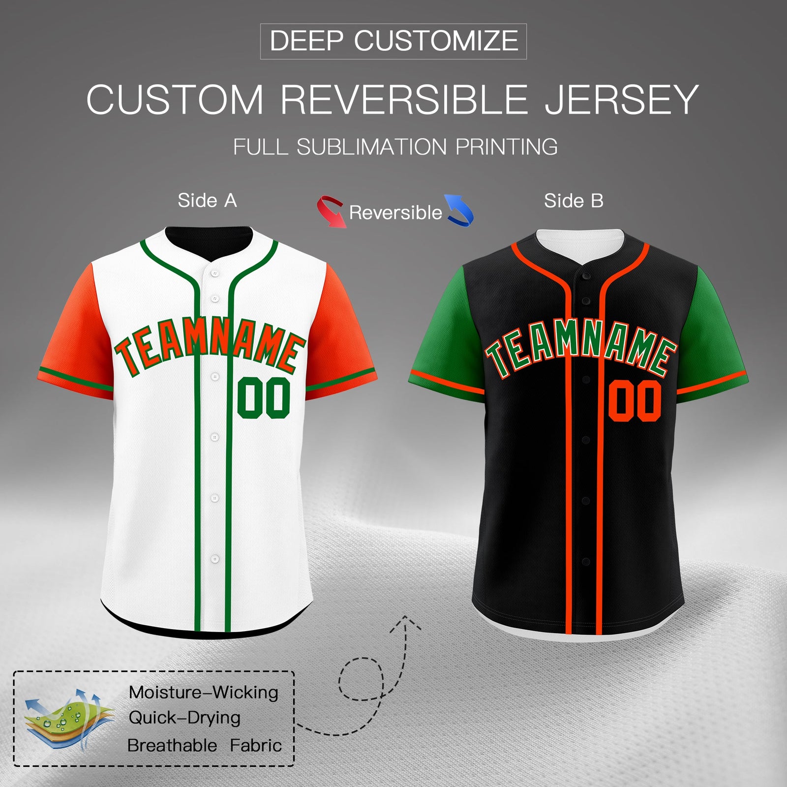 Custom White Black Kelly Green Reversible Raglan Sleeves Baseball Jersey| KXKSHOP