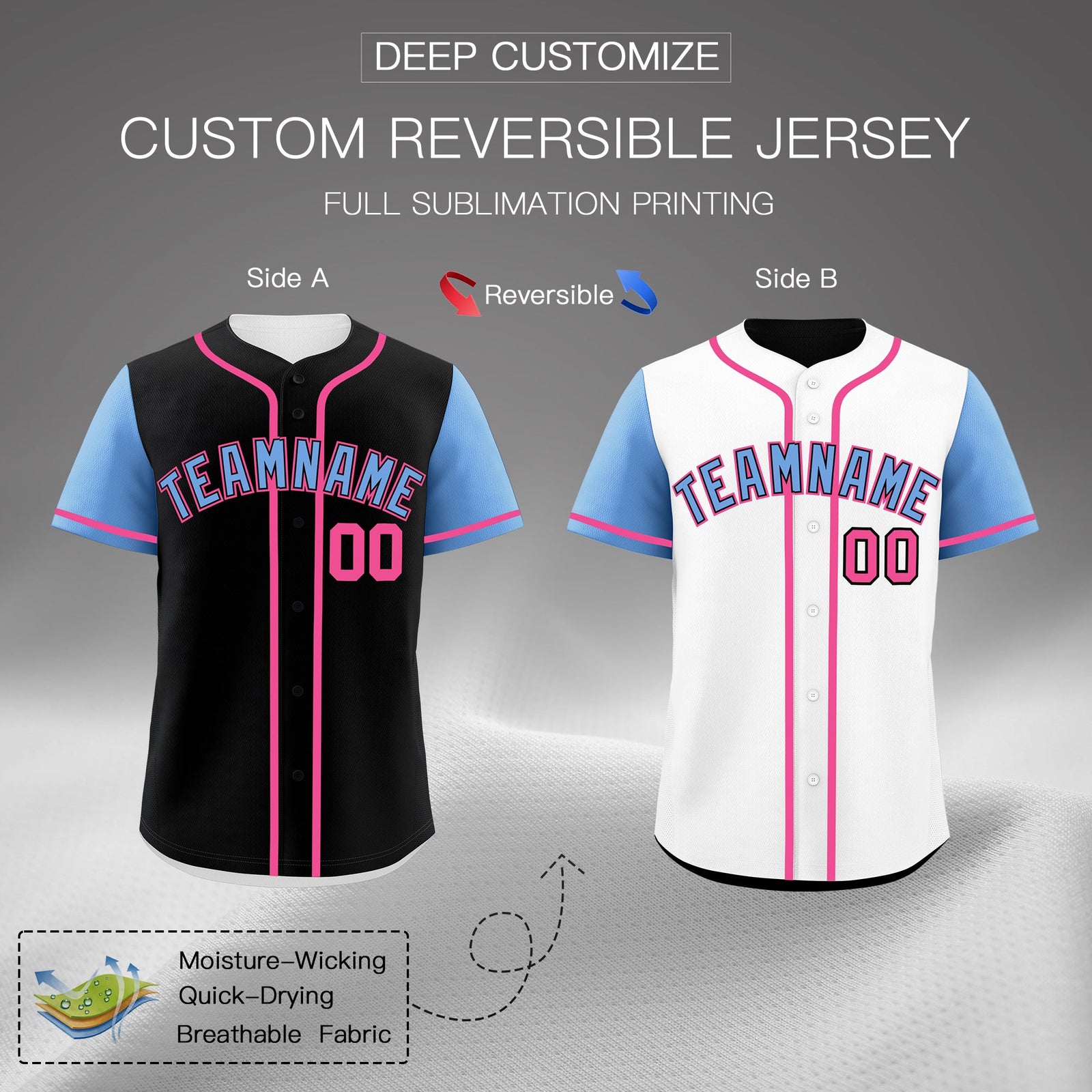 Custom Light Blue Black Yellow Reversible Raglan Sleeves Baseball Jersey| KXKSHOP