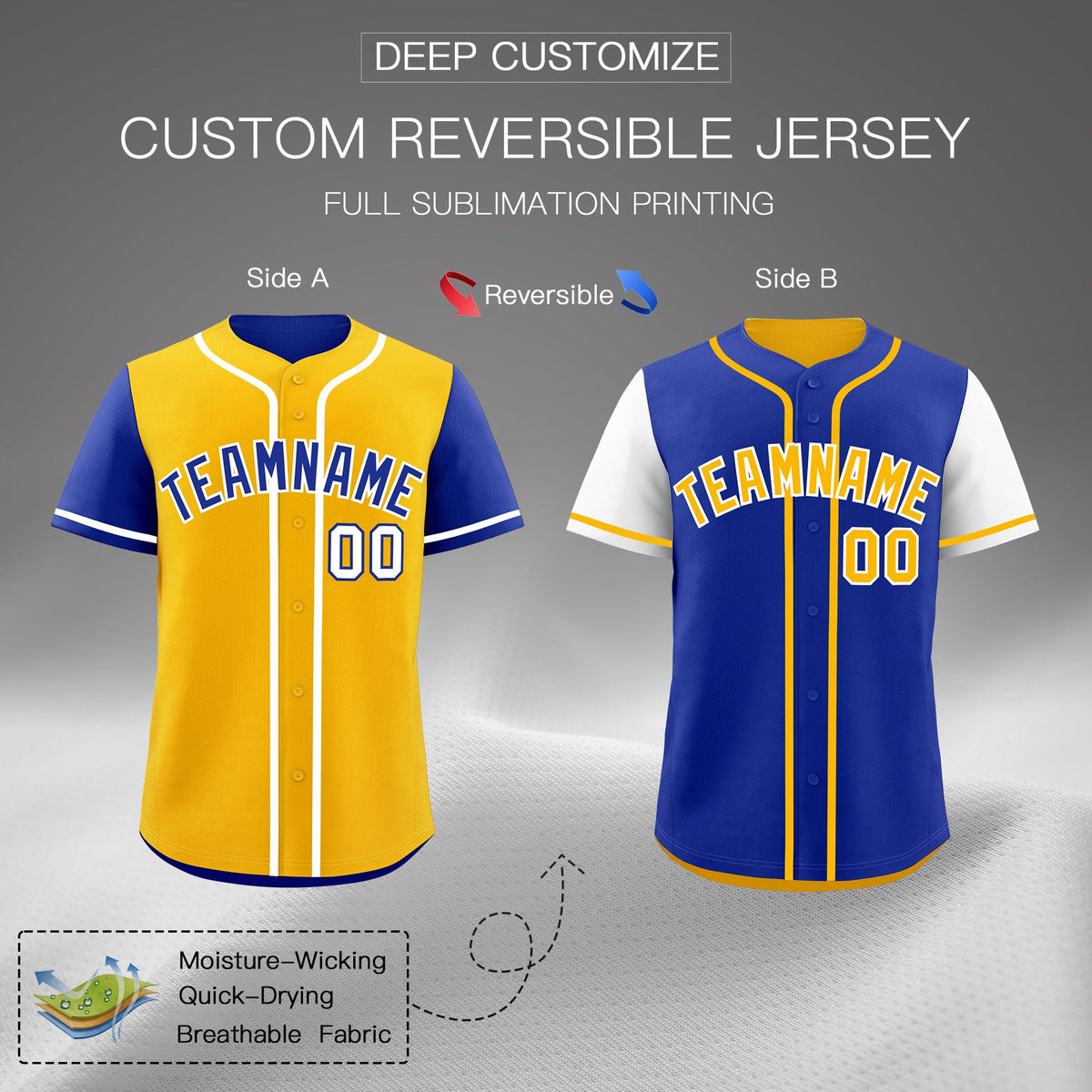 Custom Crimson Navy Yellow Reversible Raglan Sleeves Baseball Jersey| KXKSHOP