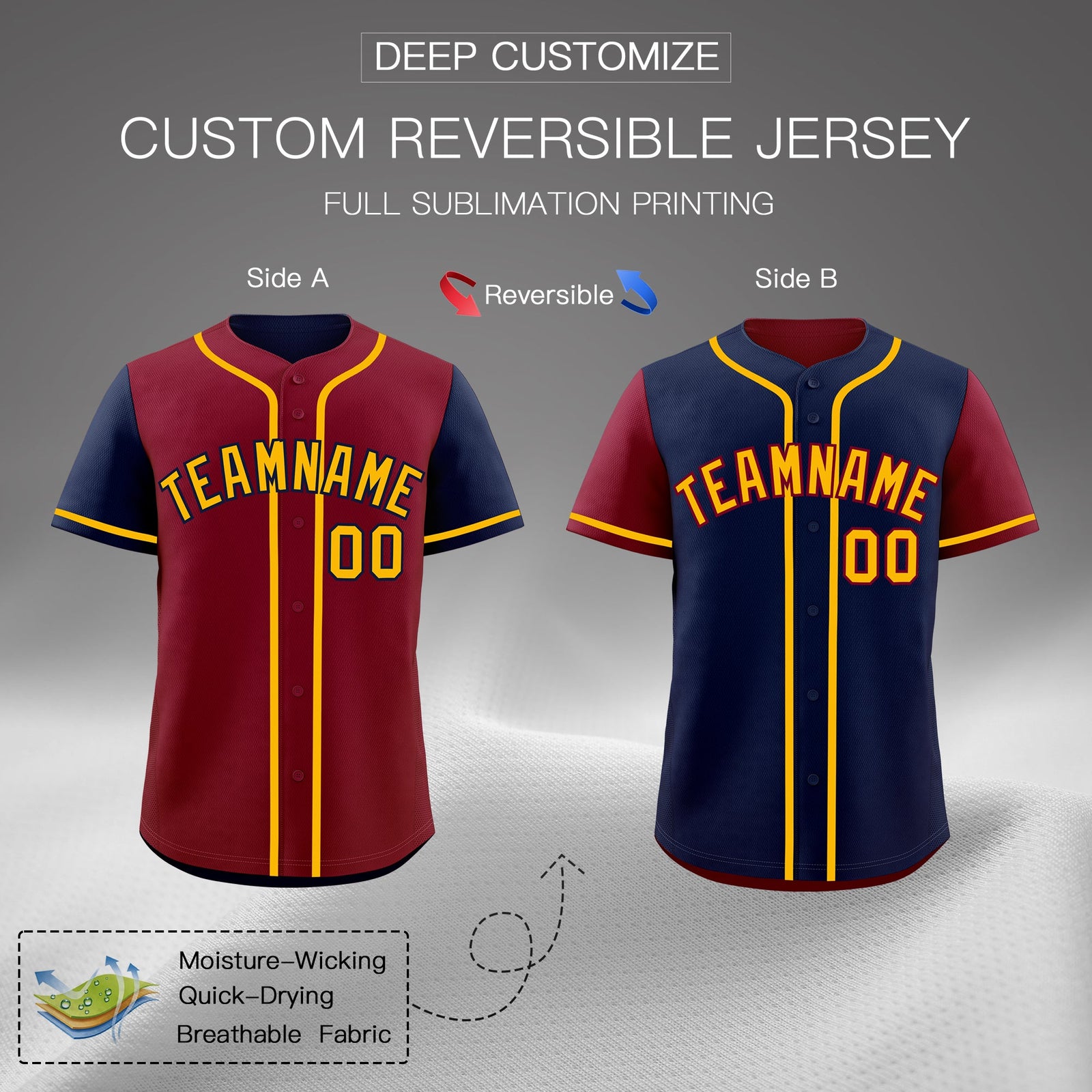 Custom Crimson Navy White Reversible Raglan Sleeves Baseball Jersey| KXKSHOP