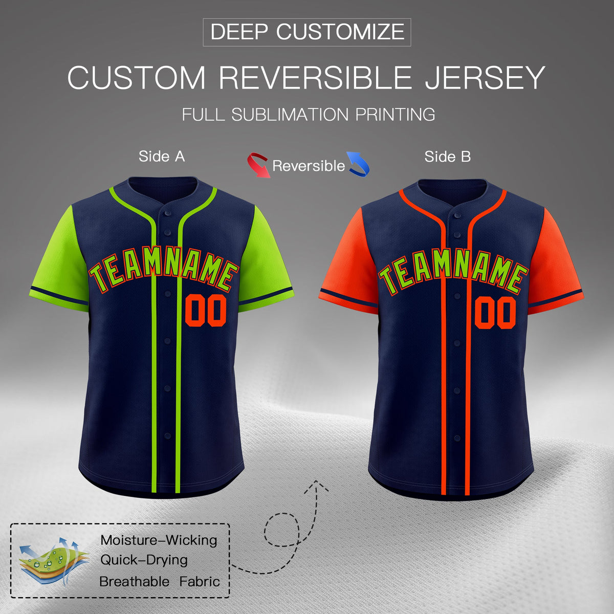 Custom Navy Red White Reversible Raglan Sleeves Baseball Jersey| KXKSHOP
