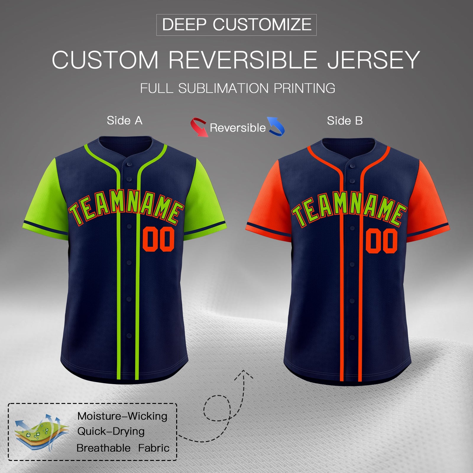 Custom Navy Red White Reversible Raglan Sleeves Baseball Jersey| KXKSHOP