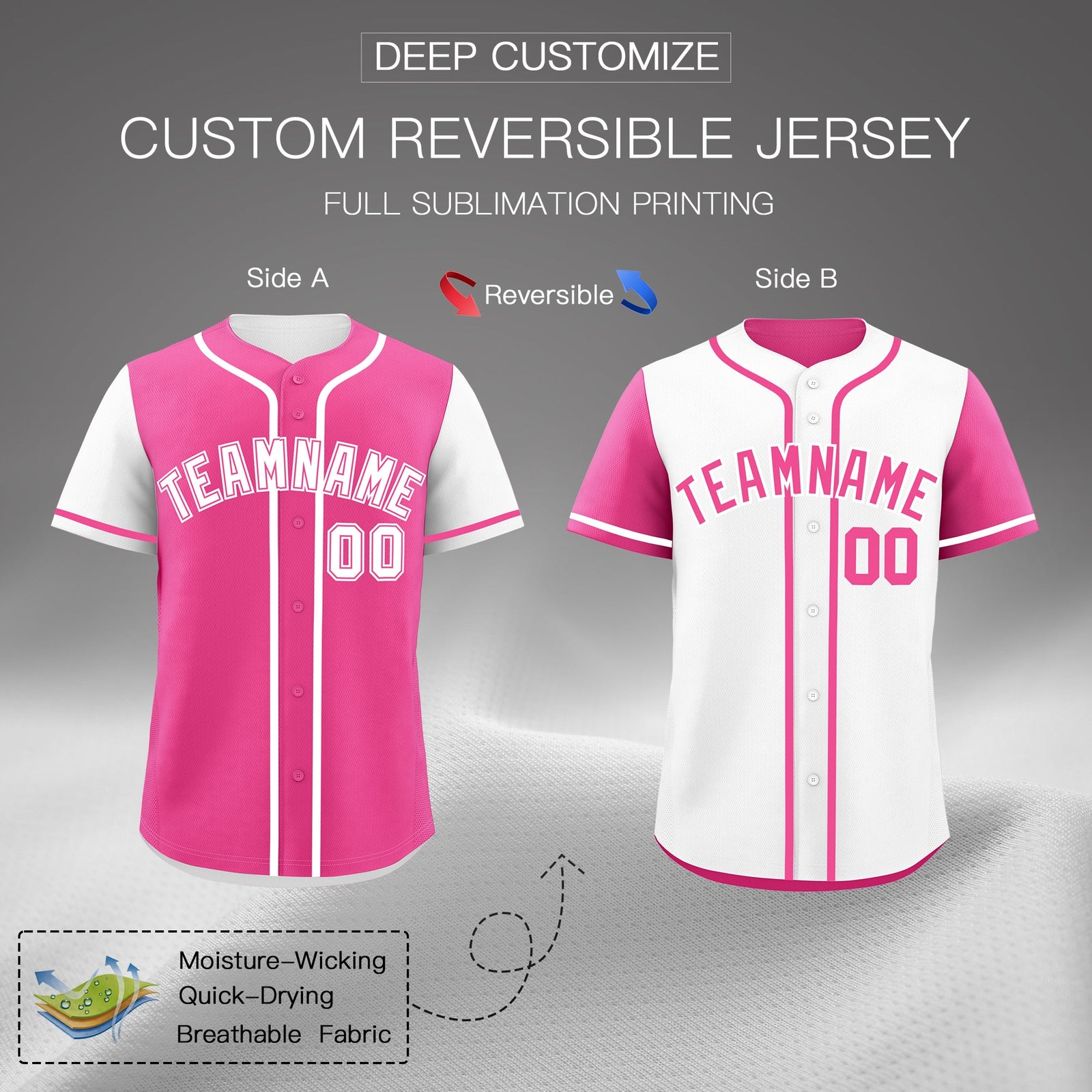 Custom Black White Pink Reversible Raglan Sleeves Baseball Jersey| KXKSHOP