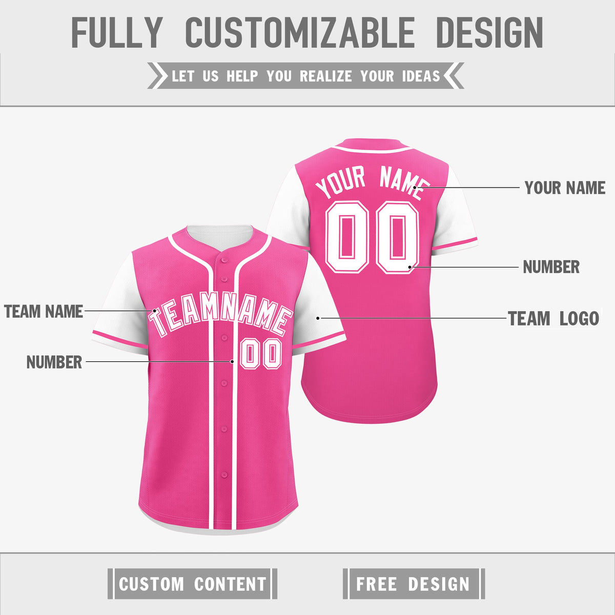 Custom Black White Pink Reversible Raglan Sleeves Baseball Jersey| KXKSHOP