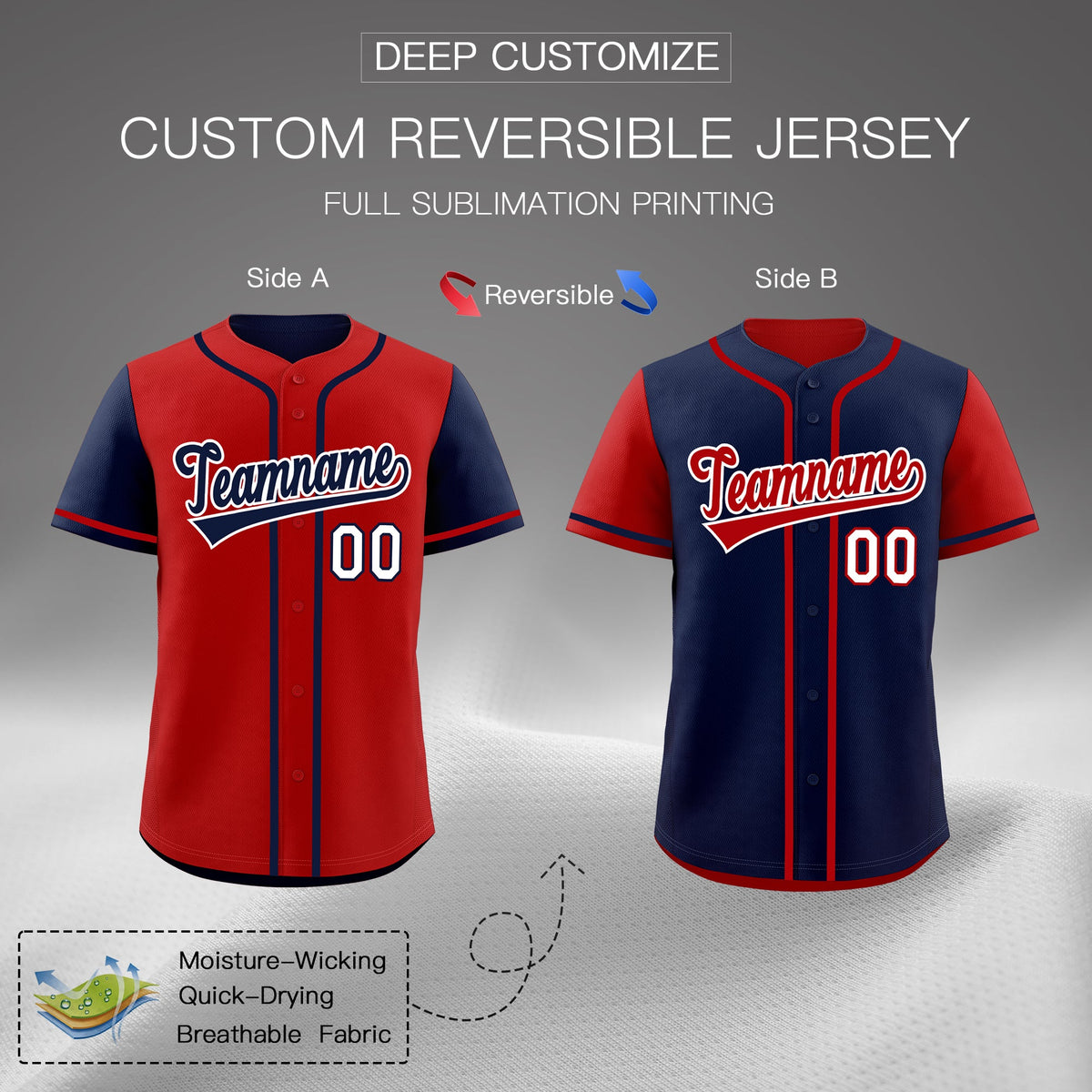 Custom Navy Red Reversible Raglan Sleeves Baseball Jersey| KXKSHOP