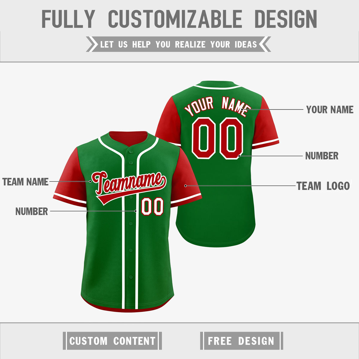 Custom Kelly Green Red Reversible Raglan Sleeves Baseball Jersey| KXKSHOP