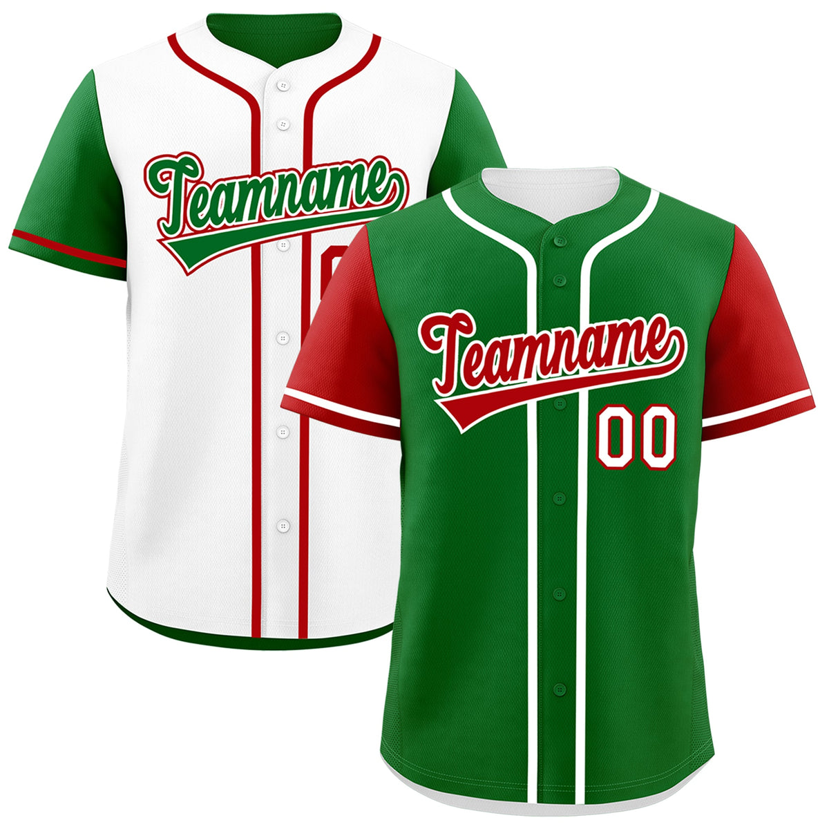 Custom Kelly Green White Red Reversible Raglan Sleeves Baseball Jersey| KXKSHOP