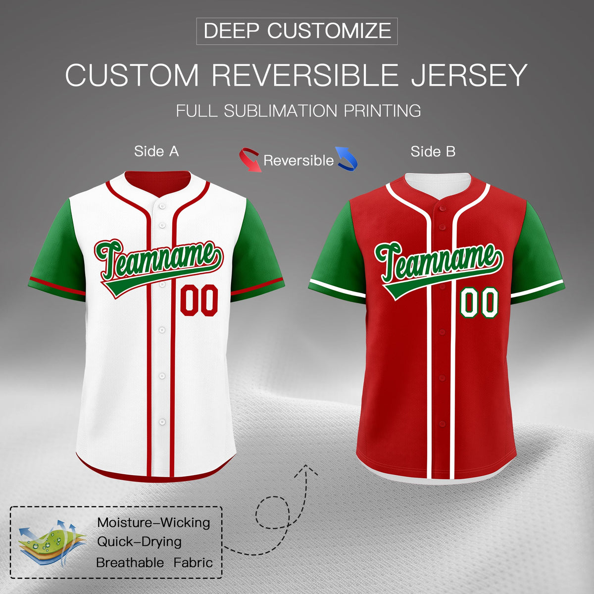 Custom White Red Reversible Raglan Sleeves Baseball Jersey| KXKSHOP