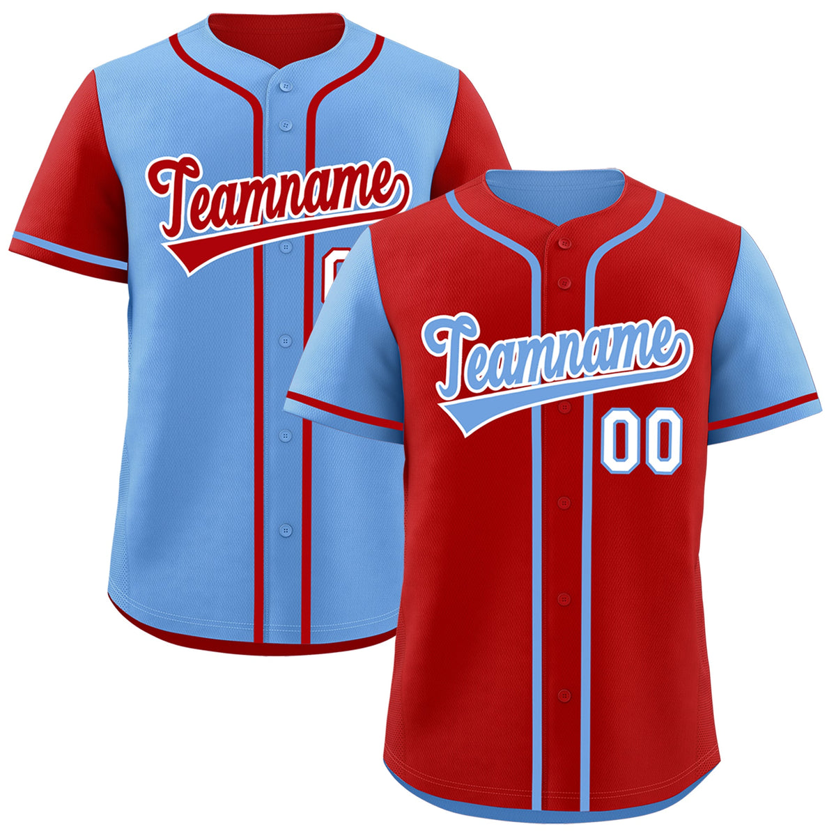 Custom Light Blue Red Reversible Raglan Sleeves Baseball Jersey| KXKSHOP