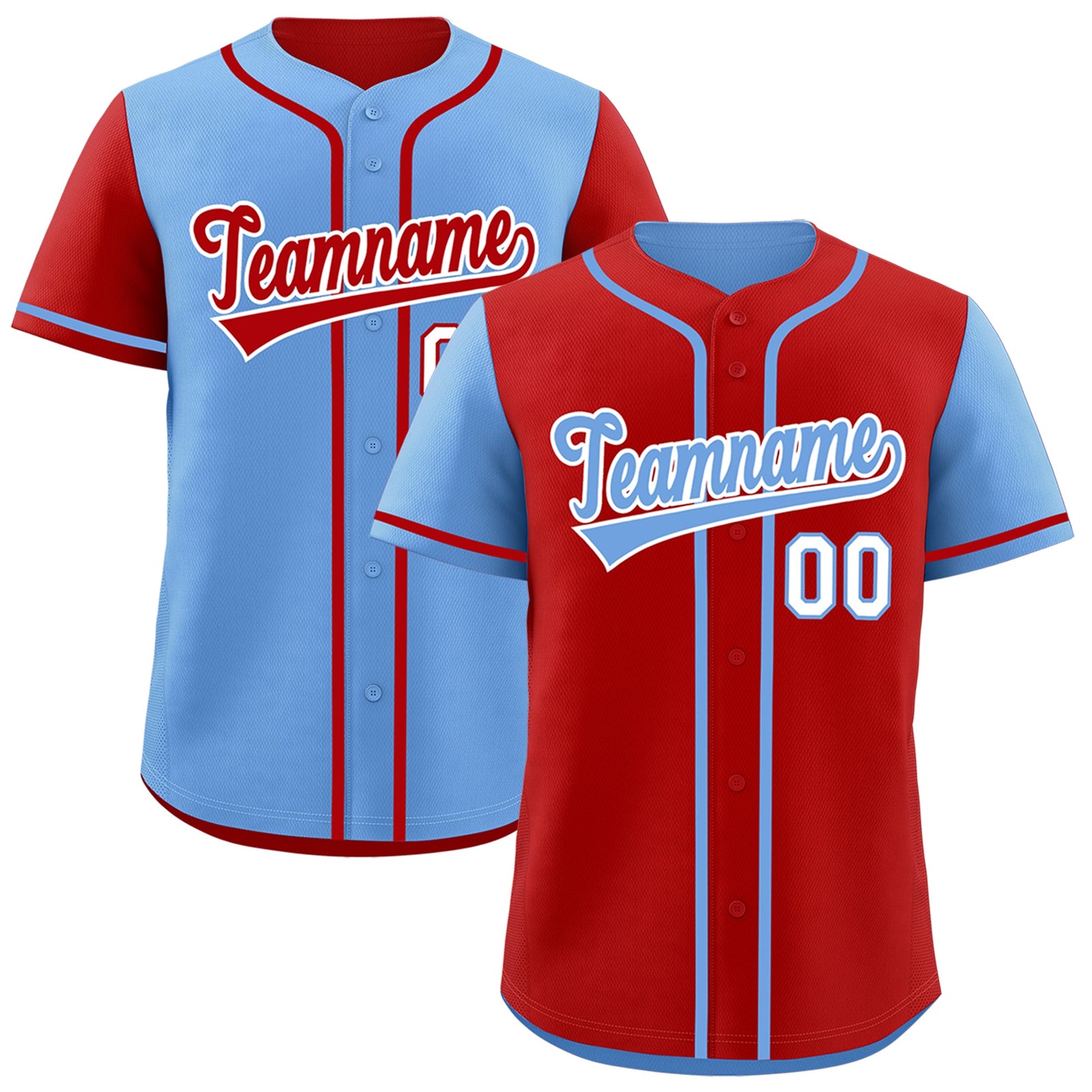 Custom Light Blue Red Reversible Raglan Sleeves Baseball Jersey| KXKSHOP