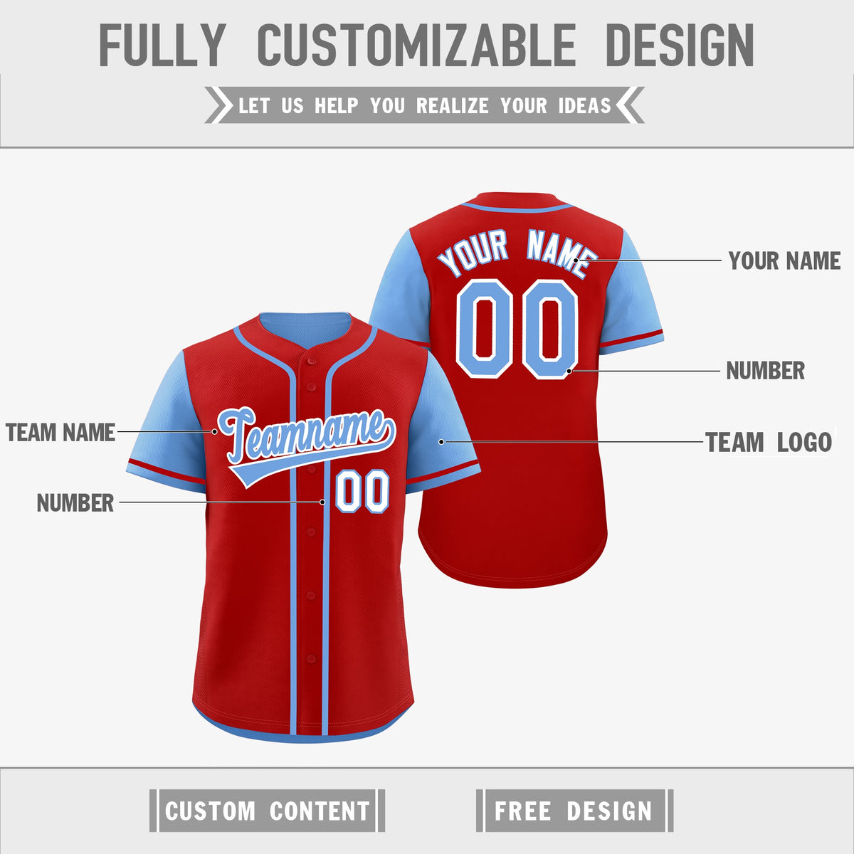 Custom Light Blue Red Reversible Raglan Sleeves Baseball Jersey| KXKSHOP