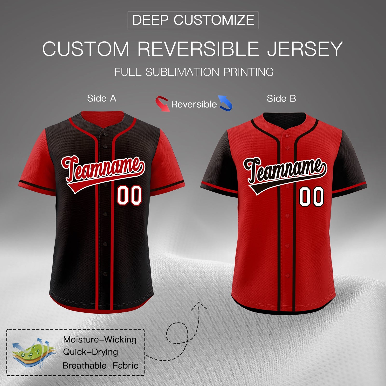 Custom Red Black Reversible Raglan Sleeves Baseball Jersey| KXKSHOP