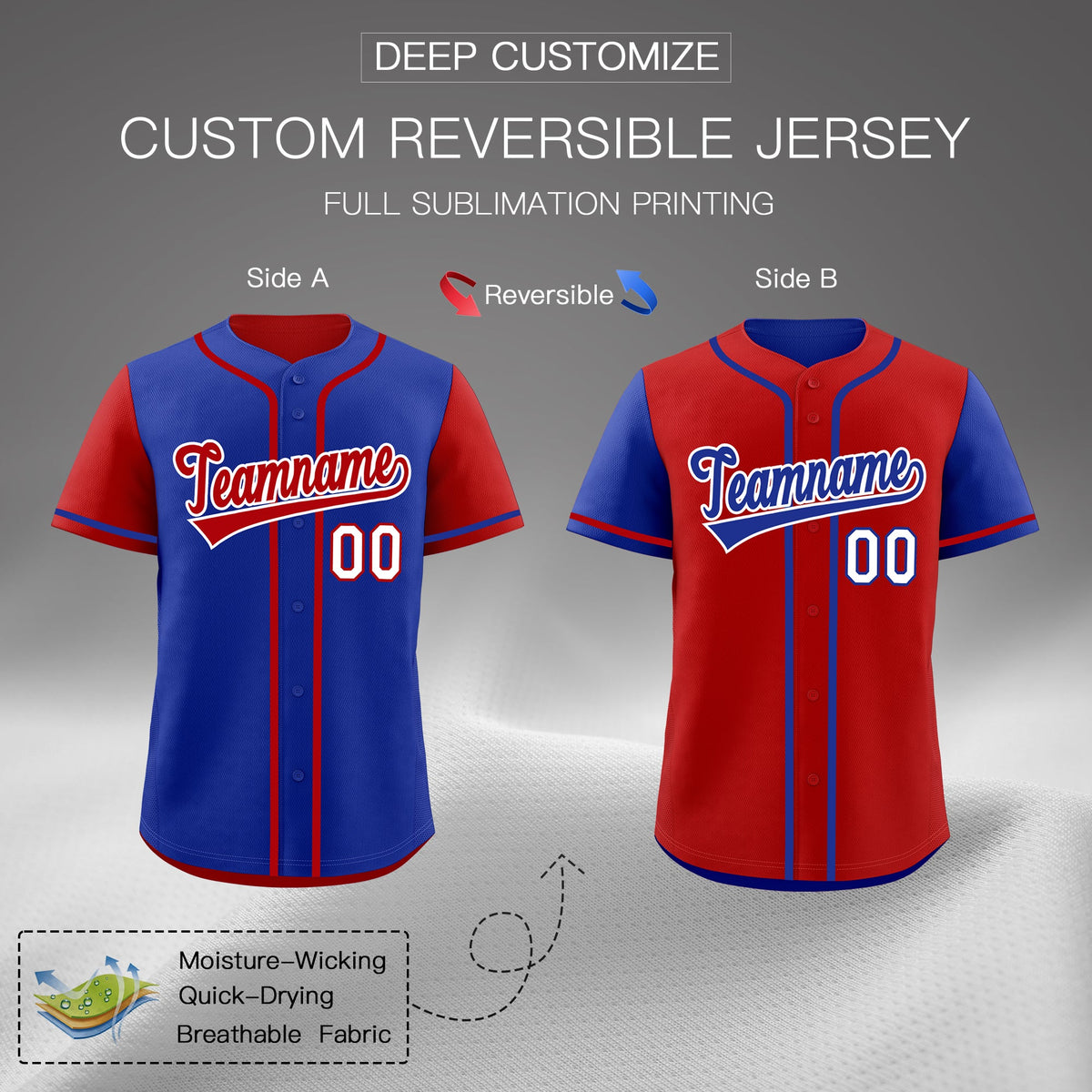Custom Red Blue Reversible Raglan Sleeves Baseball Jersey| KXKSHOP
