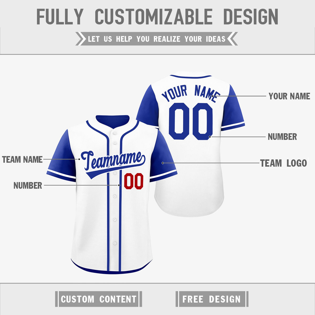 Custom Royal Blue White Reversible Raglan Sleeves Baseball Jersey| KXKSHOP