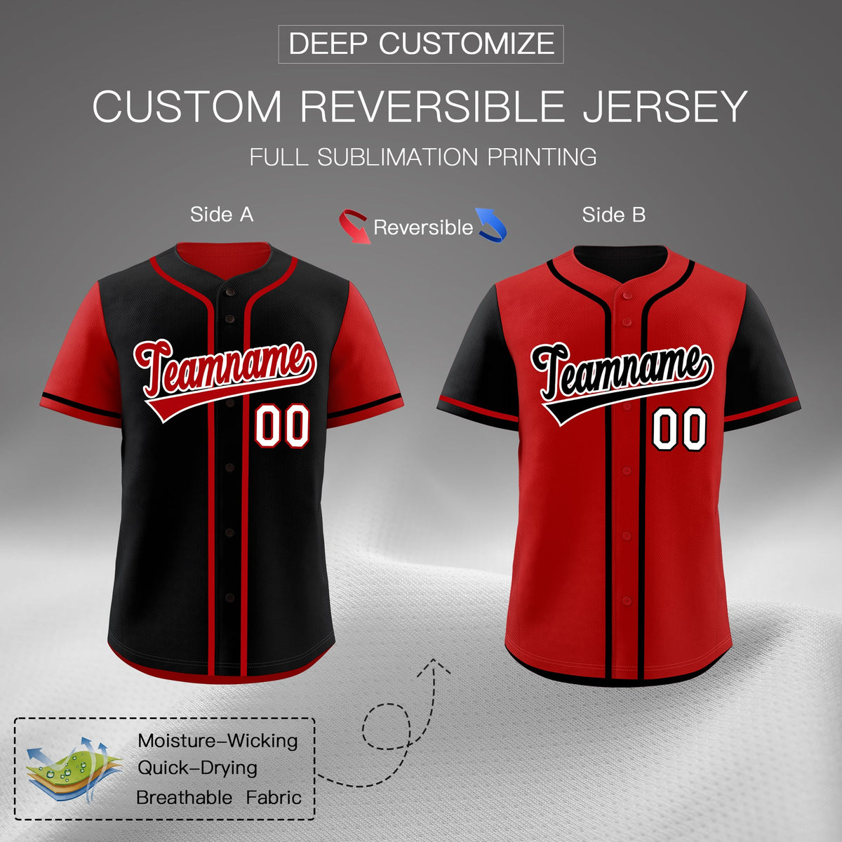 Custom Red Black Reversible Raglan Sleeves Baseball Jersey| KXKSHOP